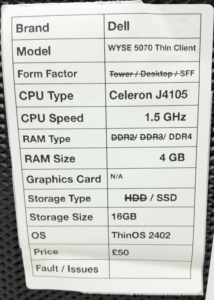 Dell Wyse 5070 - SFF - Celeron J4105 1.5GHz - 4GB - 16GB SSD - ThinOS 2402 - Image 3