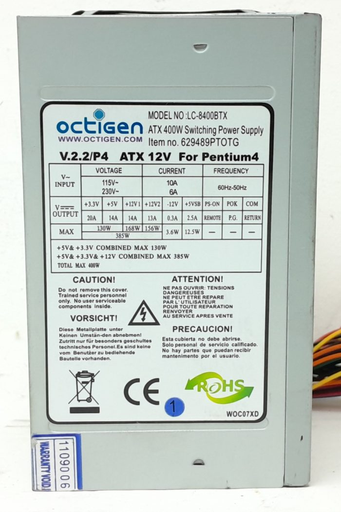 Octigen LC-8400BTX 400W Power Supply Unit - Image 2