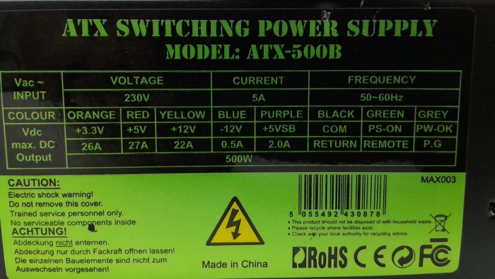 ATX ATX-500B 500W Switching Power Supply Unit - Image 3