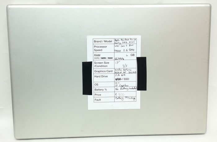 Apple Macbook Pro 17 Early 2008 2010 A1260 - Intel Core 2 Duo T9500 2.6GHz - 4GB - 17" - 128GB SSD - 10.11 E1 Capitan - Image 4