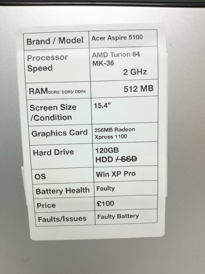 Acer Aspire 5100 Series BL51 - AMD Turion 64 MK-36 2GHz - 512MB Ram - 15.4" - 120GB HDD - Windows XP Pro - Image 3