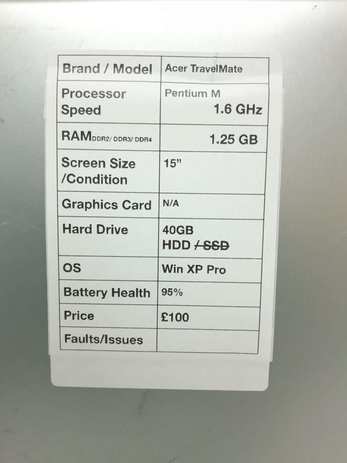 Acer TravelMate 4050 Series CL51 - Pentium M 1.6GHz - 1.25GB Ram - 15" - 40GB HDD - Windows XP Pro - Image 3