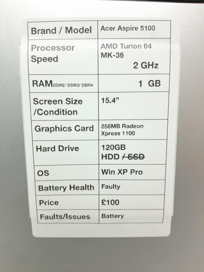 Acer Aspire 5100 Series BL51 - AMD Turion 64 MK-36 2GHz -1GB Ram - 15.4" - 120GB HDD - Windows XP Pro - Image 3