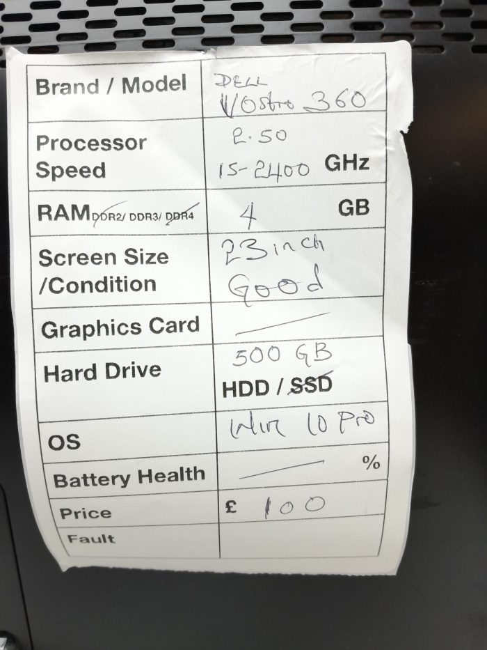 Dell Vostro 360 - i5-2400 2.5GHz - 4GB Ram - 23" - 500GB HDD - Windows 10 Pro - Image 3