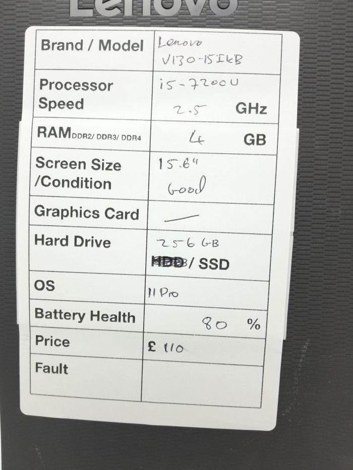 Lenovo V130-15IKB 81HN - i5-7200U 2.5GHz - 4GB Ram - 15.6" - 256GB SSD - Windows 11 Pro - Image 3