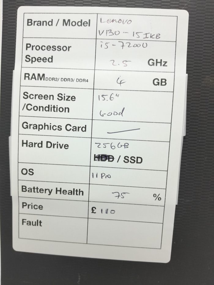 Lenovo V130-15IKB 81HN - i5-7200U 2.5GHz - 4GB Ram - 15.6" - 256GB SSD - Windows 11 Pro - Image 3