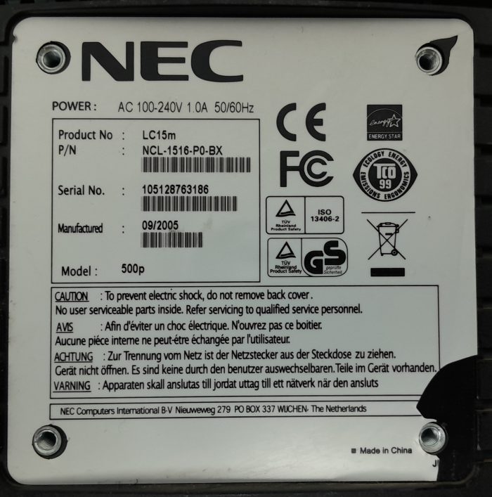 Nec Monitor 15" LC15M (500p) VGA - Image 3