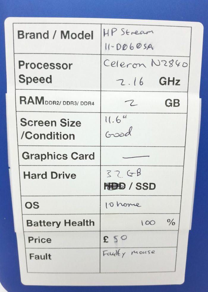 HP Stream 11-D060SA - Celeron N2840 2.16GHz - 2GB - 11.6" - 32GB SSD - Windows 10 Home - Image 3