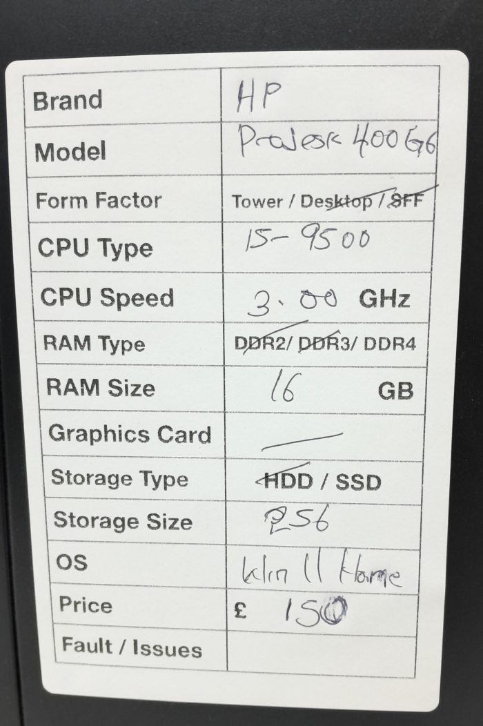 HP ProDesk 400 G6 MT - Tower - i5-9500 3GHz  - 16GB RAM - 256GB SSD - Windows 11 Home - Image 3