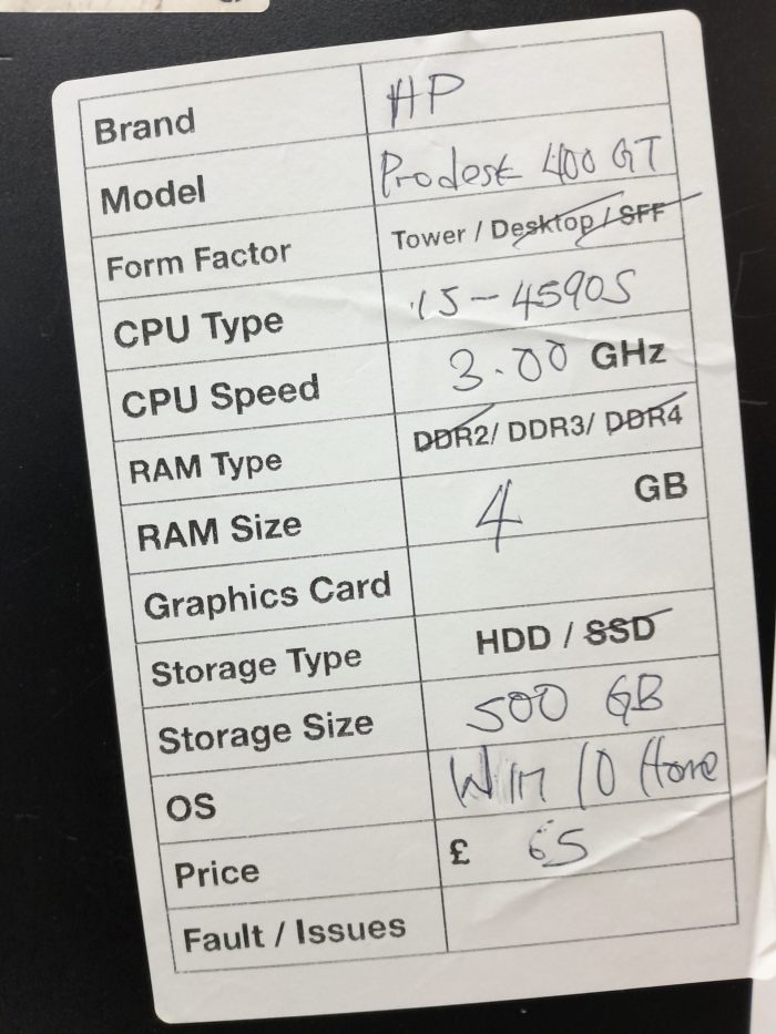 HP ProDesk 400 G2 MT - Tower - i5-4590S 3GHz  - 4GB RAM - 500GB HDD - Windows 10 Home - Image 3