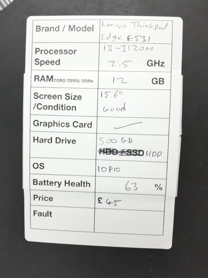 Lenovo ThinkPad Edge E531 - i3-3120M 2.5GHz - 12GB Ram - 15.6" - 500GB HDD - Windows 10 Pro - Image 3