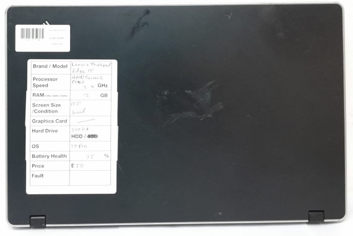 Lenovo Thinkpad Edge 15 - AMD Turion 2 P540 2.4GHz - 2GB Ram - 15.6" - 500GB HDD - Windows 10 Pro - Image 4