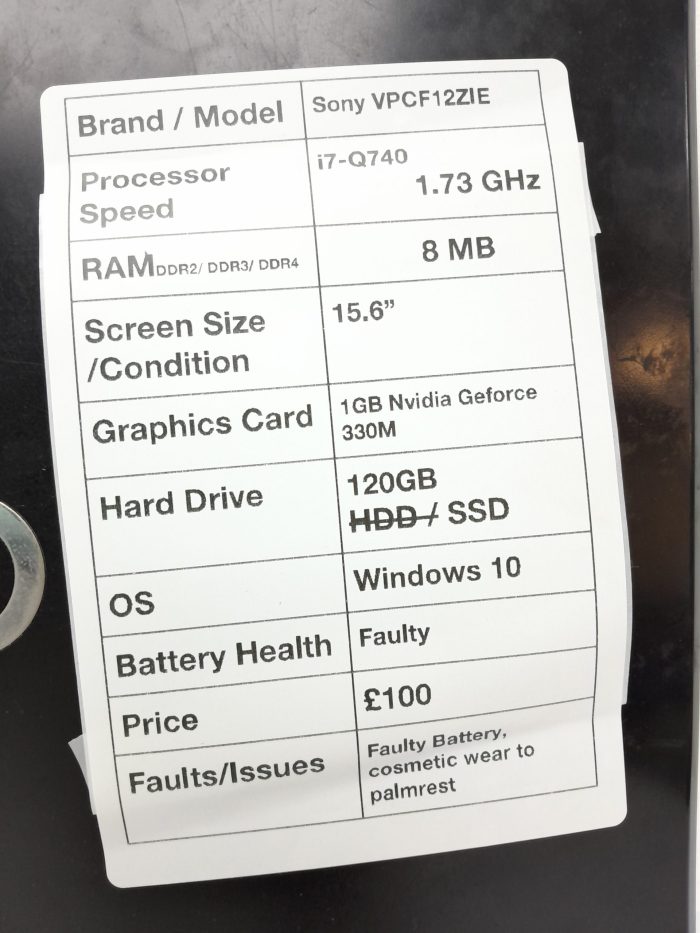 Sony PCG-81112M 15.6" Laptop i7 8MB 120GB Win 10 - 16826 - Image 3
