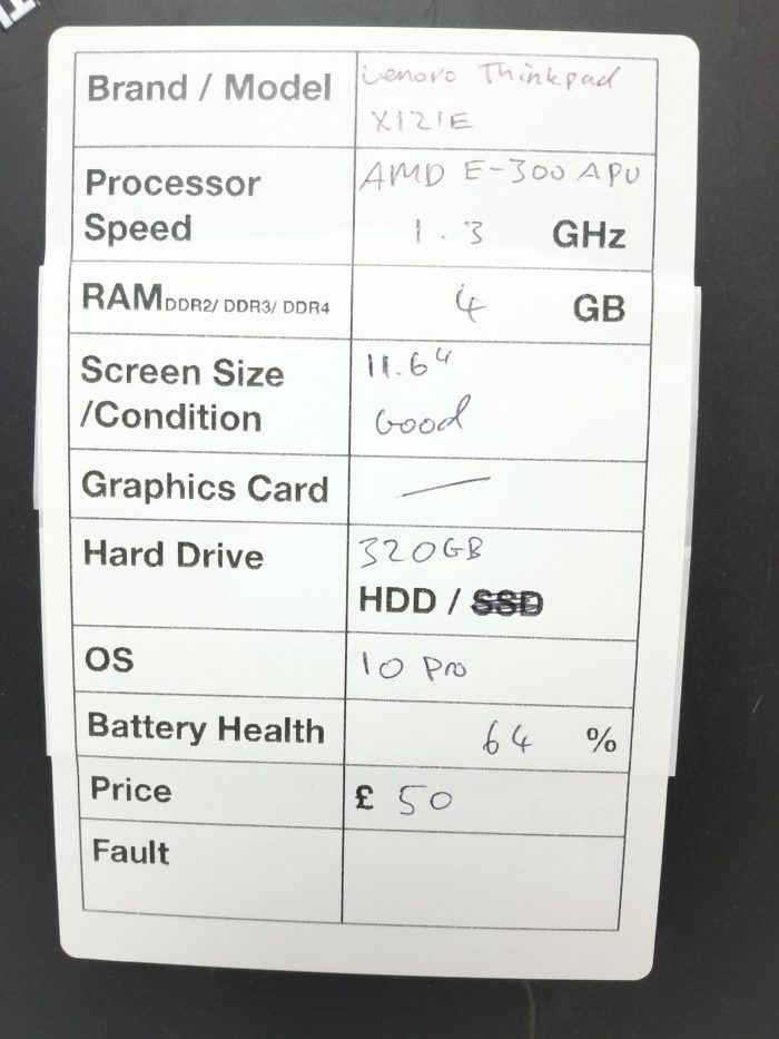 Lenovo ThinkPad X121e - AMD E-300 APU 1.3GHz - 4GB Ram - 11.6" - 320GB HDD - Windows 10 Pro - Image 3