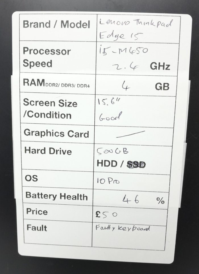 Lenovo Thinkpad Edge 15 15.6" Laptop i5 4GB 500GB Win 10 Pro - 16835 - Image 3