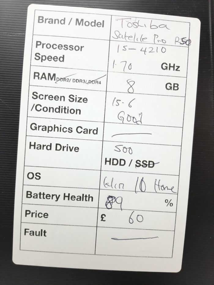Cheap Windows Laptop Toshiba Satellite Pro R50-B-12U - i5-4210 1.70GHz - 8GB Ram - 15.6" - 500GB HDD - Windows 10 Home - Image 3