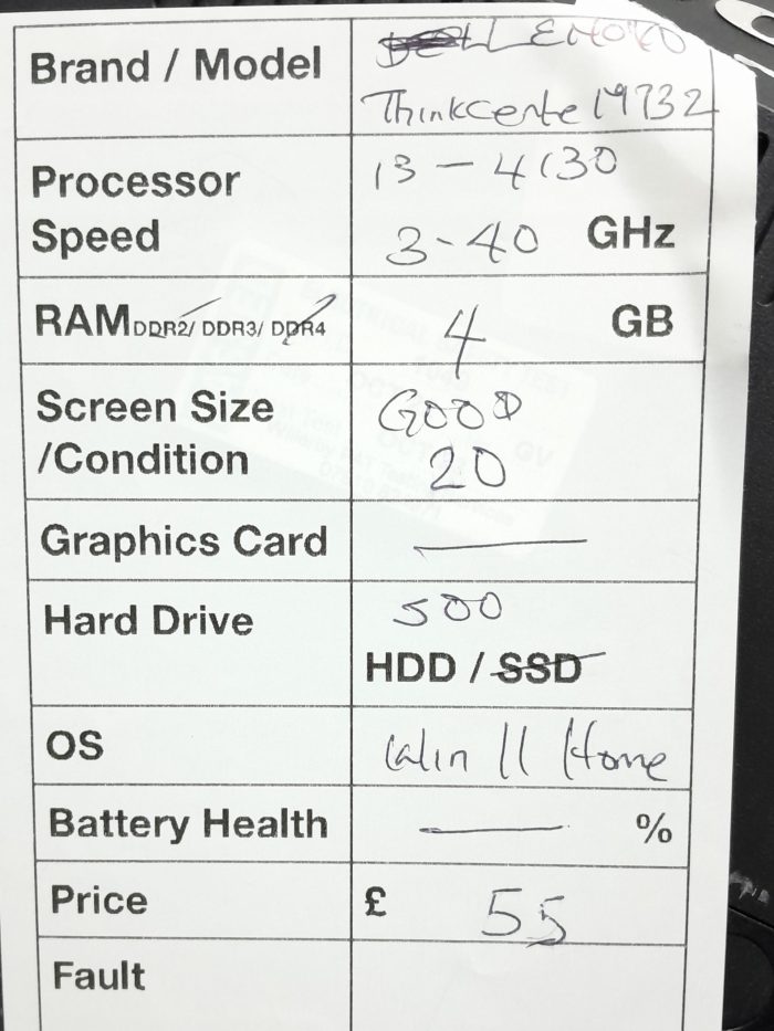 Lenovo ThinkCentre M732 - i3-4130 3.4GHz - 4GB Ram - 20" - 500GB HDD - Windows 11 Home - Image 3
