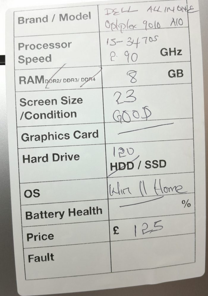 Dell OptiPlex 9010 - i5-3470S 2.90GHz - 8GB Ram - 23" - 120GB SSD - Windows 11 Home - Image 3