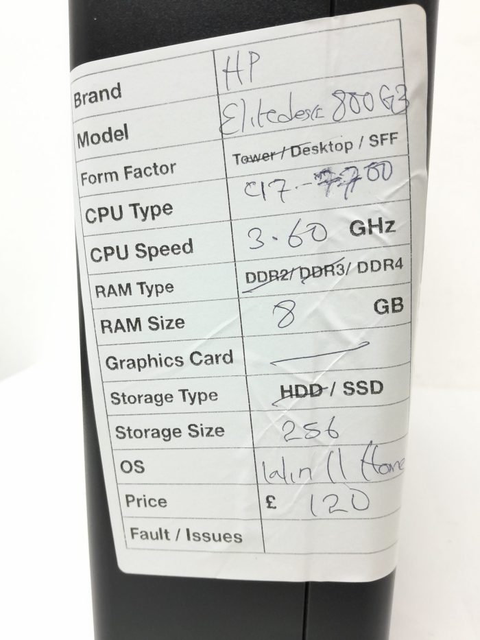 HP EliteDesk 800 G3 - SFF - i7-7700 3.60GHz -8GB Ram - 256GB SSD - Windows 11 Home - Image 3