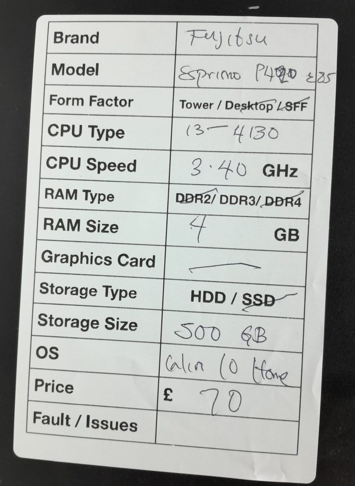 Fujitsu ESPRIMO P420 E85+ MI4W - Tower - i3-4130 3.4GHz - 4GB - 500GB HDD - Windows 10 Home - Image 3
