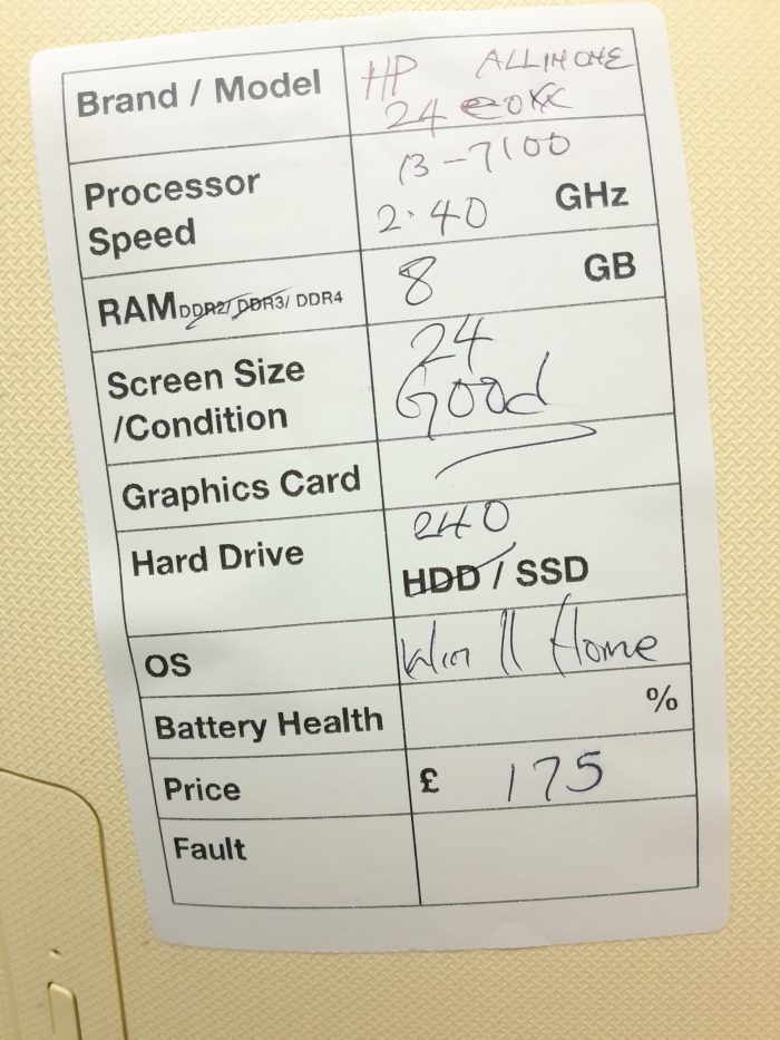 All In One PC - HP 24-e035na - i3-7100 2.4GHz - 8GB Ram - 24" - 240GB SSD - Windows 11 Home - Image 3