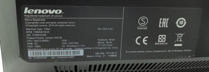 All In One Pc - Lenovo S50-30 - i3-4005U 1.7GHz - 4GB Ram - 23" - 240GB SSD - Windows 11 Home - Image 4