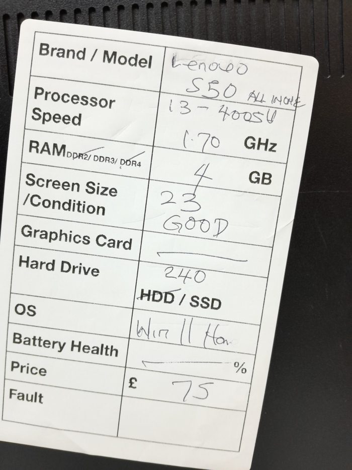 All In One Pc - Lenovo S50-30 - i3-4005U 1.7GHz - 4GB Ram - 23" - 240GB SSD - Windows 11 Home - Image 3
