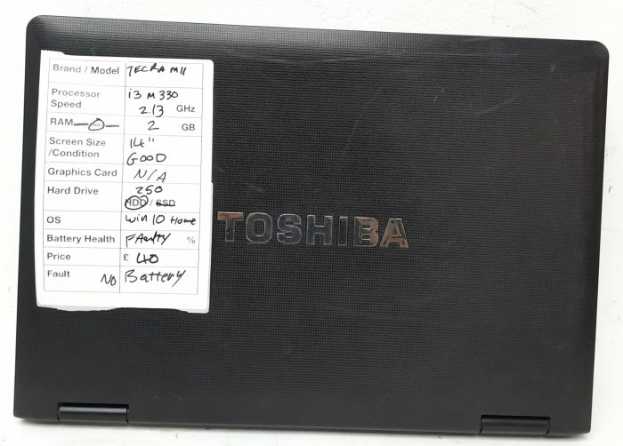 Cheap Windows Laptop - Toshiba Tecra M11-11K - i3M330 2.13GHz - 2GB Ram - 14" - 250GB HDD - Windows 10 Home - Image 4