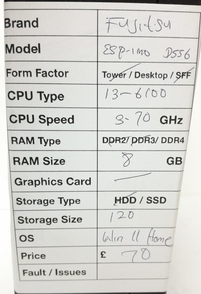 Fujitsu Esprimo D556/E85+ - Desktop - i3-6100 3.70GHz  - 8GB RAM - 120GB SSD - Windows 11 Home - Image 3