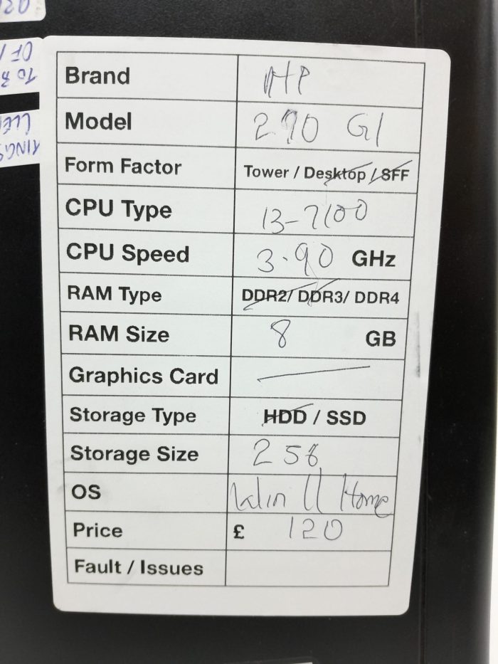 HP 290 G1 - Tower - i3-7100 3.90GHz  - 8GB RAM - 256GB SSD - Windows 11 Home - Image 3