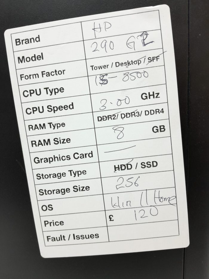 HP 290 G2 - Tower - i5-8500 3GHz  - 8GB RAM - 256GB SSD - Windows 11 Home - Image 3