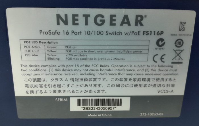 Netgear ProSafe FS116P 16 Port 10/100 PoE Switch - Image 3