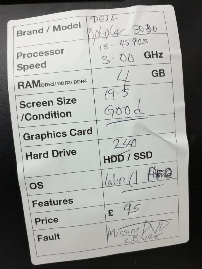 All In One PC - Dell OptiPlex 3030 - i5-4590S @ 3.00GHz - 4GB Ram - 19.5" - 240GB SSD - Windows 11 Pro - Image 3