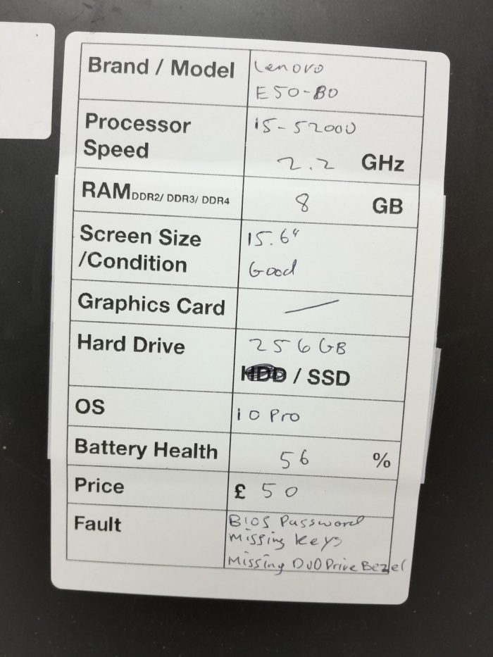 Cheap Windows Laptop - Lenovo E50-80 80J2 - i5-5200U 2.2GHz - 8GB Ram - 15.6" - 256GB SSD - Windows 10 Pro - Image 3