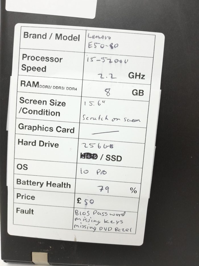 Cheap Windows Laptop - Lenovo E50-80 80J2 - i5-5200U 2.2GHz - 8GB Ram - 15.6" - 256GB SSD - Windows 10 Pro - Image 3