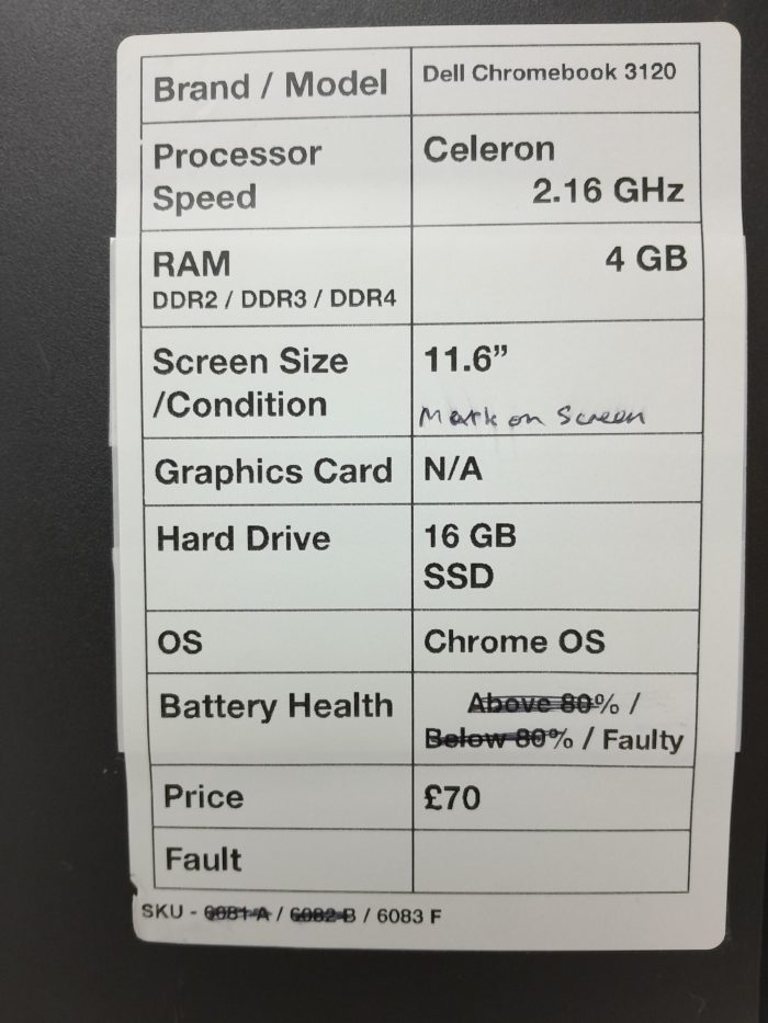 Cheap Chromebook Laptop - Dell Chromebook 3120 - Celeron 2.16GHz - 4GB Ram - 11.6" - 16GB SSD - Chrome OS - Image 3