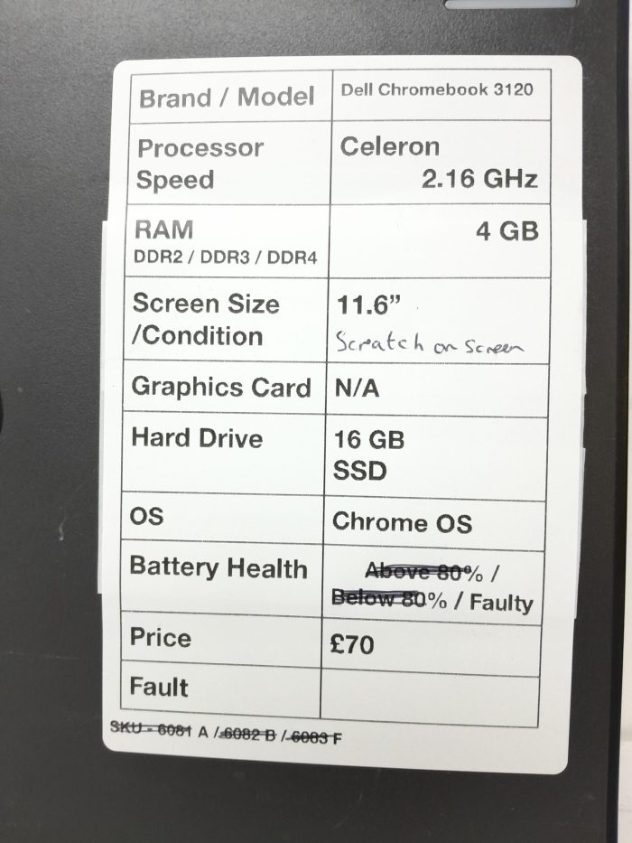 Cheap Chromebook Laptop - Dell Chromebook 3120 - Celeron 2.16GHz - 4GB Ram - 11.6" - 16GB SSD - Chrome OS - Image 3