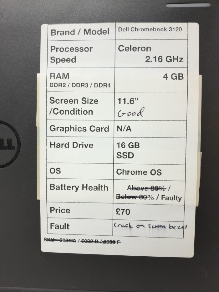 Cheap Chromebook Laptop - Dell Chromebook 3120 - Celeron 2.16GHz - 4GB Ram - 11.6" - 16GB SSD - Chrome OS - Image 3
