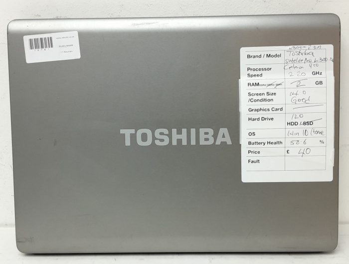Cheap Windows Laptop - Toshiba Satellite Pro L300-23M (PSLB9E-03G007EN) - Celeron 900 2.20GHz - 2GB Ram - 15.4" - 120GB HDD - Windows 10 Home - Image 4