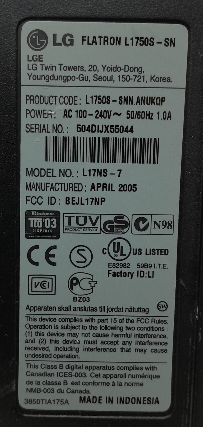 LG 17" VGA Monitor Flatron L1750S (L17NS-7) - Image 3