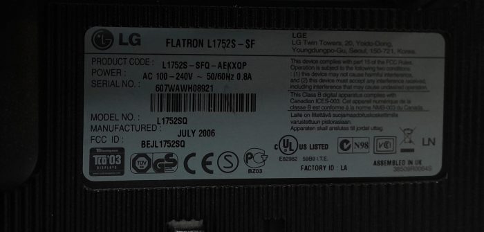 LG 17" VGA Monitor Flatron L1752S (L1752SQ) - Image 3