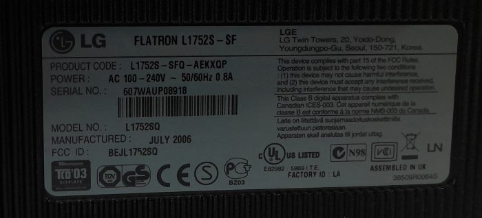 LG 17" VGA Monitor Flatron L1752S (L1752SQ) - Image 3