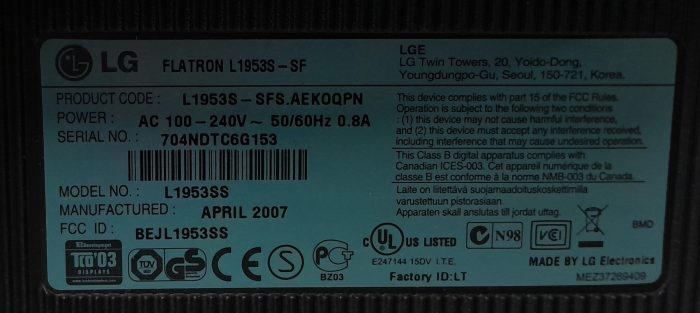 LG Monitor 19" Flatron L1953S-SF (L1953SS)  VGA - Image 3