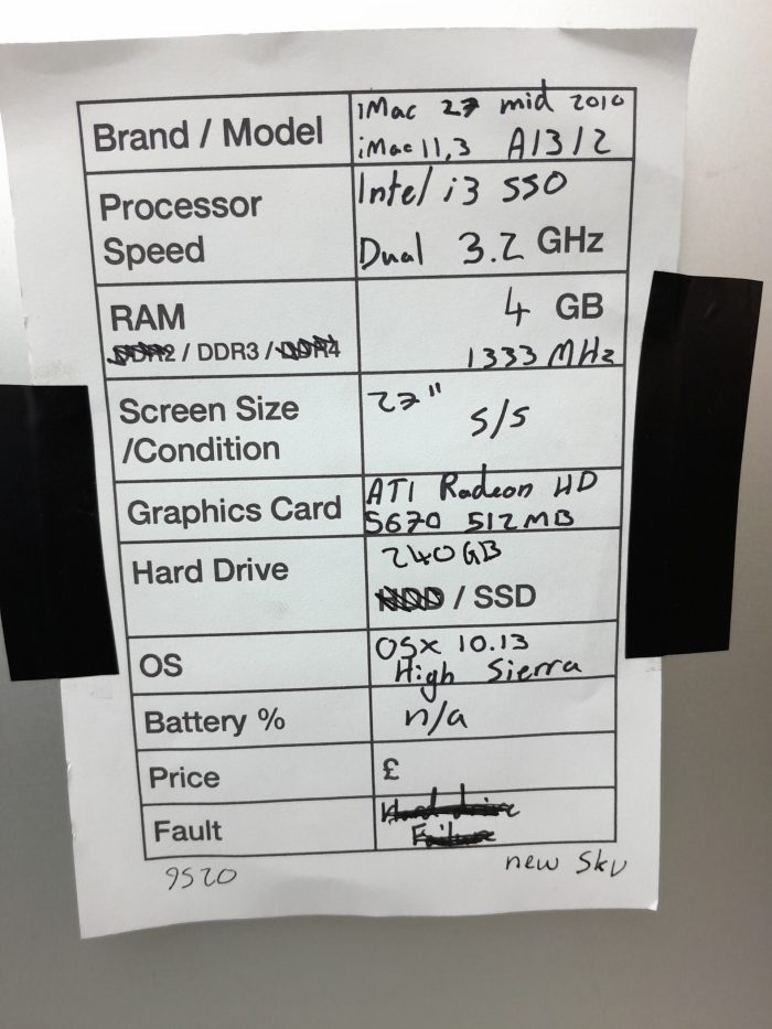 Apple iMac A1312 - Intel i3-550 Dual @ 3.2GHz - 4GB Ram - 27" - 240GB SSD - High Sierra OSX 10.13 Mid 2010 - Image 3