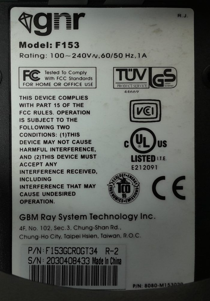GNR Monitor 15" VGA F153 - Image 3