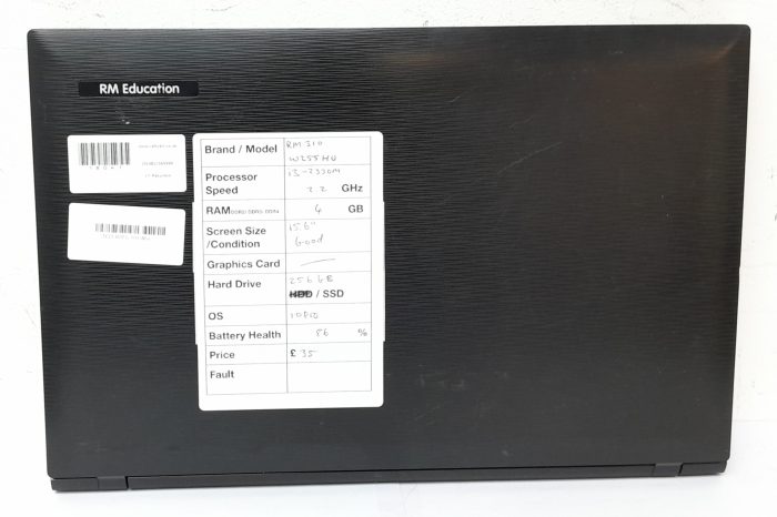 Cheap Windows Laptop - RM Education RM310 W255HU - i3-2330M 2.2GHz - 4GB Ram - 15.6" - 256GB SSD - Windows 10 Pro - Image 4