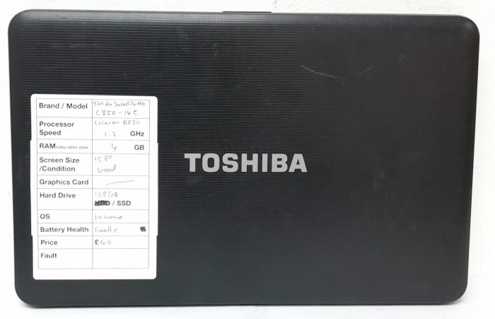 Cheap Windows Laptop - Toshiba Satellite Pro C850-14C - Celeron B820 1.7GHz - 4GB Ram - 15.6" - 128GB SSD - Windows 10 Home - Image 4