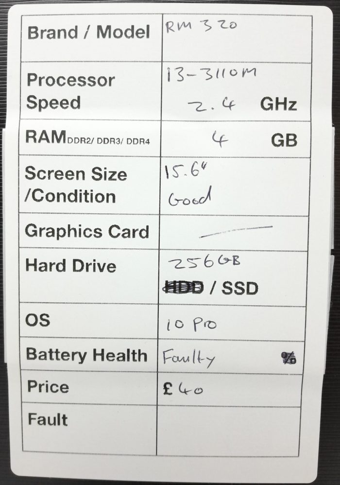 Cheap Windows Laptop - RM Education RM320 W255EU - i3-3110M 2.4GHz - 4GB Ram - 15.6" - 256GB SSD - Windows 10 Pro - Image 3