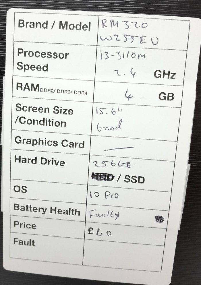 Cheap Windows Laptop - RM Education RM320 W255EU - i3-3110M 2.4GHz - 4GB Ram - 15.6" - 256GB SSD - Windows 10 Pro - Image 3