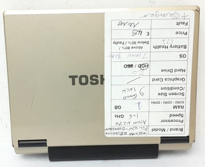 Cheap Windows Laptop - Toshiba NB100-128 (PLL10E-010030EN) - Atom N270 1.6GHz - 1GB Ram - 9" - 120GB HDD - 32 Bit 7 Home - Image 4
